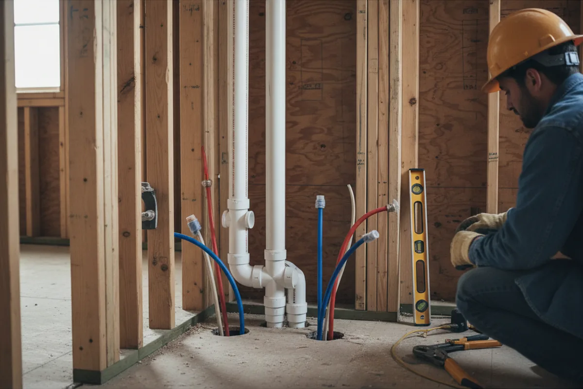 Drain and supply rough-in during Sump Pump Repair in Huntington Beach